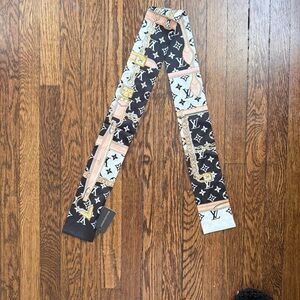 Louis Vuitton Black White and Tan Monogram Silk Twilly Scarf